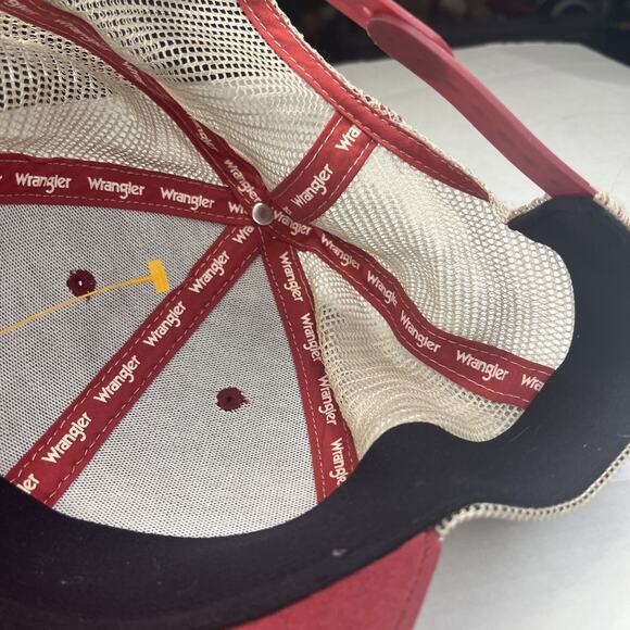 Wrangler Trucker Adjustable Hat With American Flag On Back. Red Wrangler Hat - Picture 10 of 16